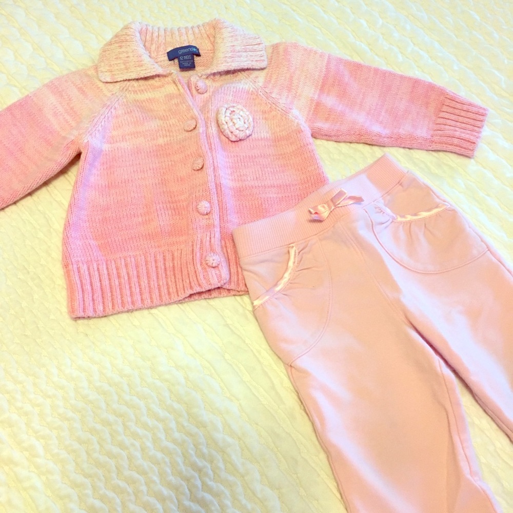 Green dog Pink Sweater and Pants Set, Sz 6-12Mo